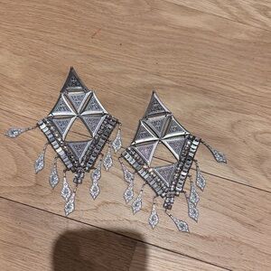 Large and Dramatic Silver Colored Geometric Statement Earrings